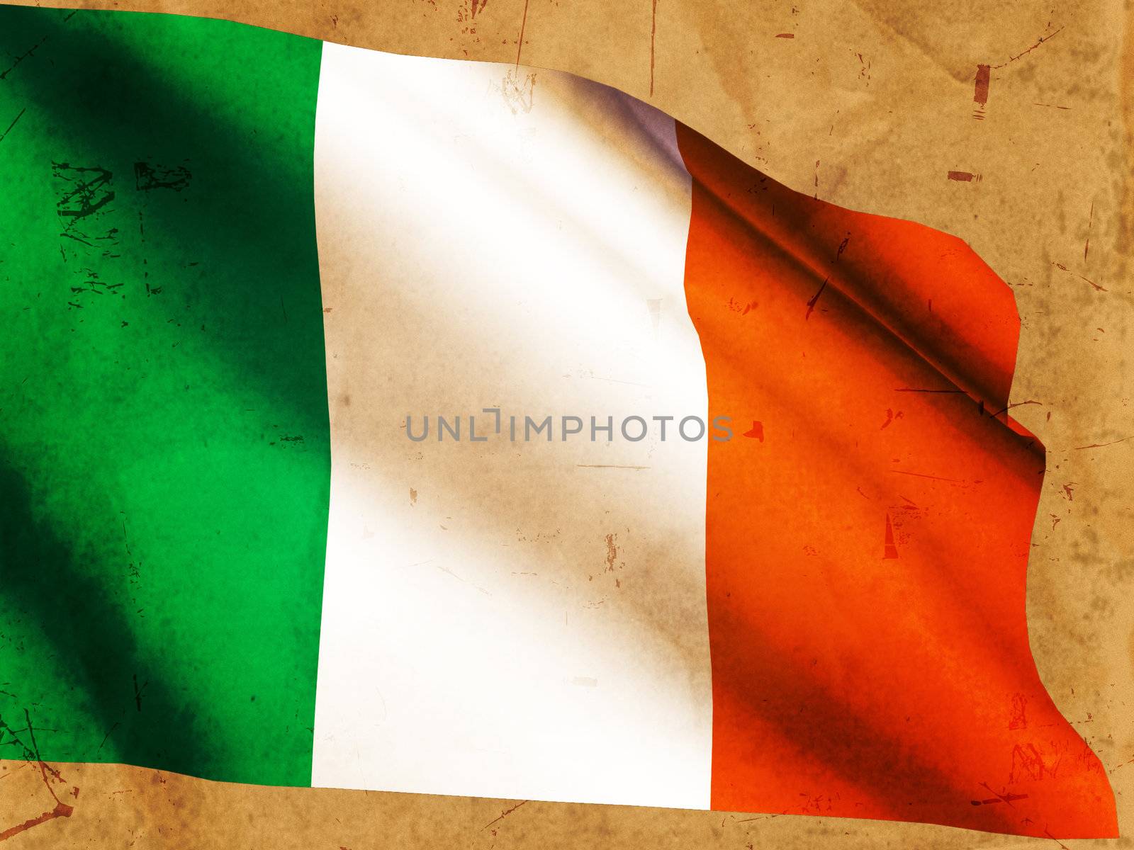 Irish national flag over old paper background