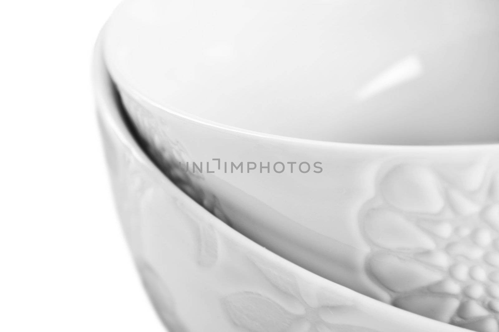 Close up of two white bowls