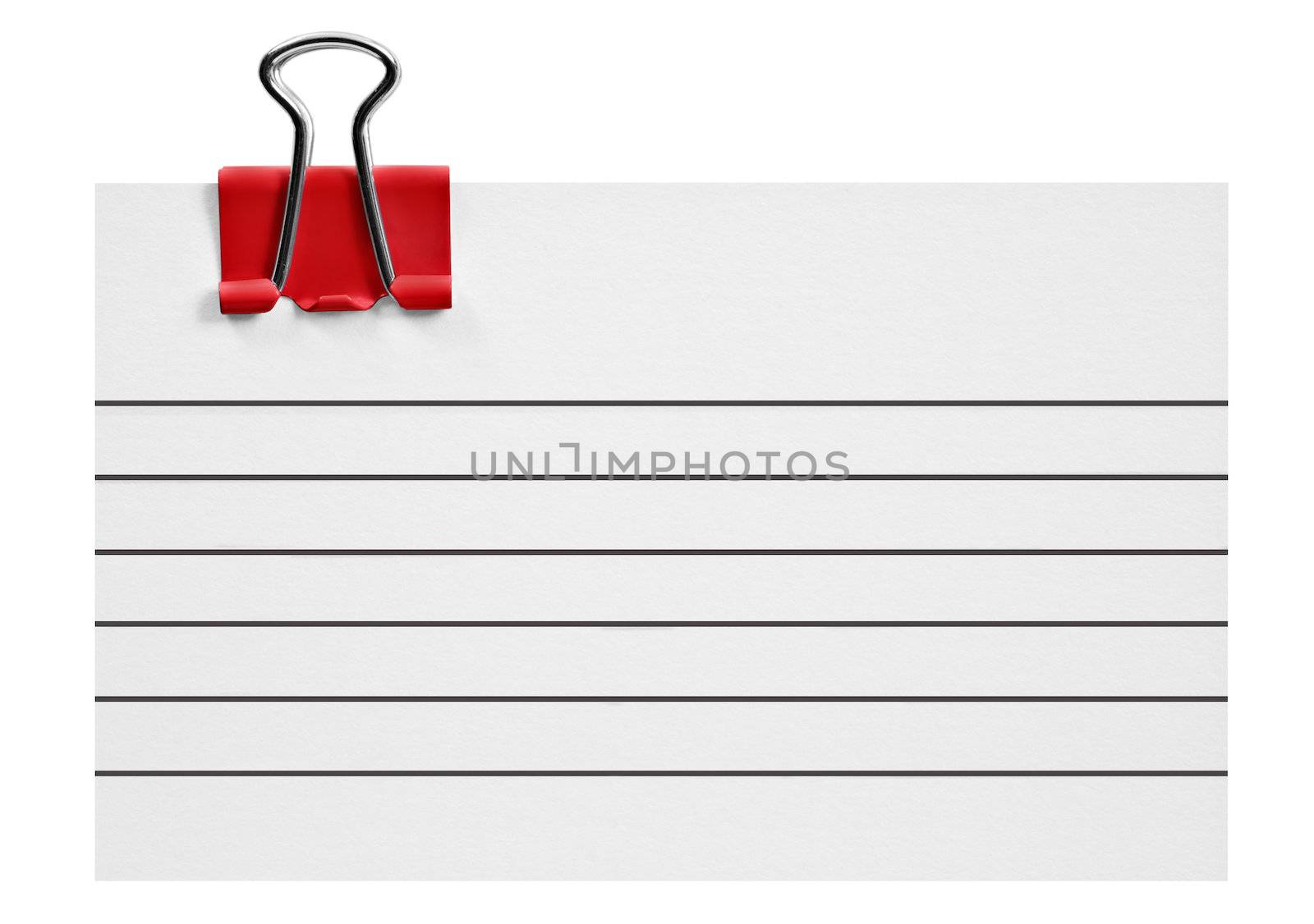 Blank white card with red clip on white