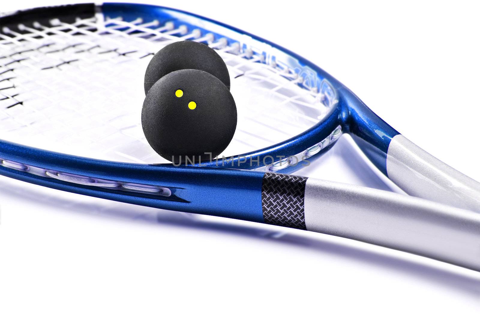 Blue and silver squash racket and balls by tish1