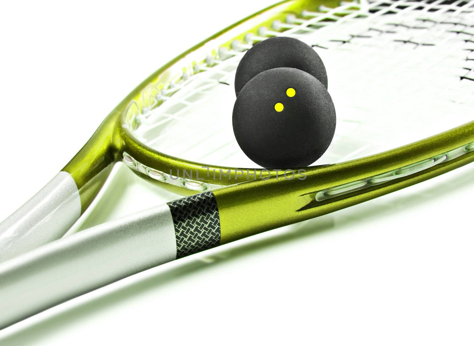 Green and silver squash racket and balls by tish1