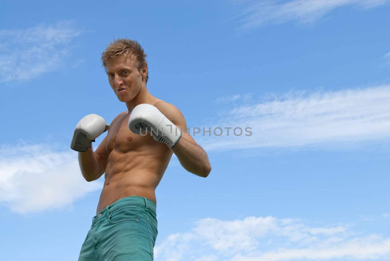 Tough guy in boxing gloves by anikasalsera