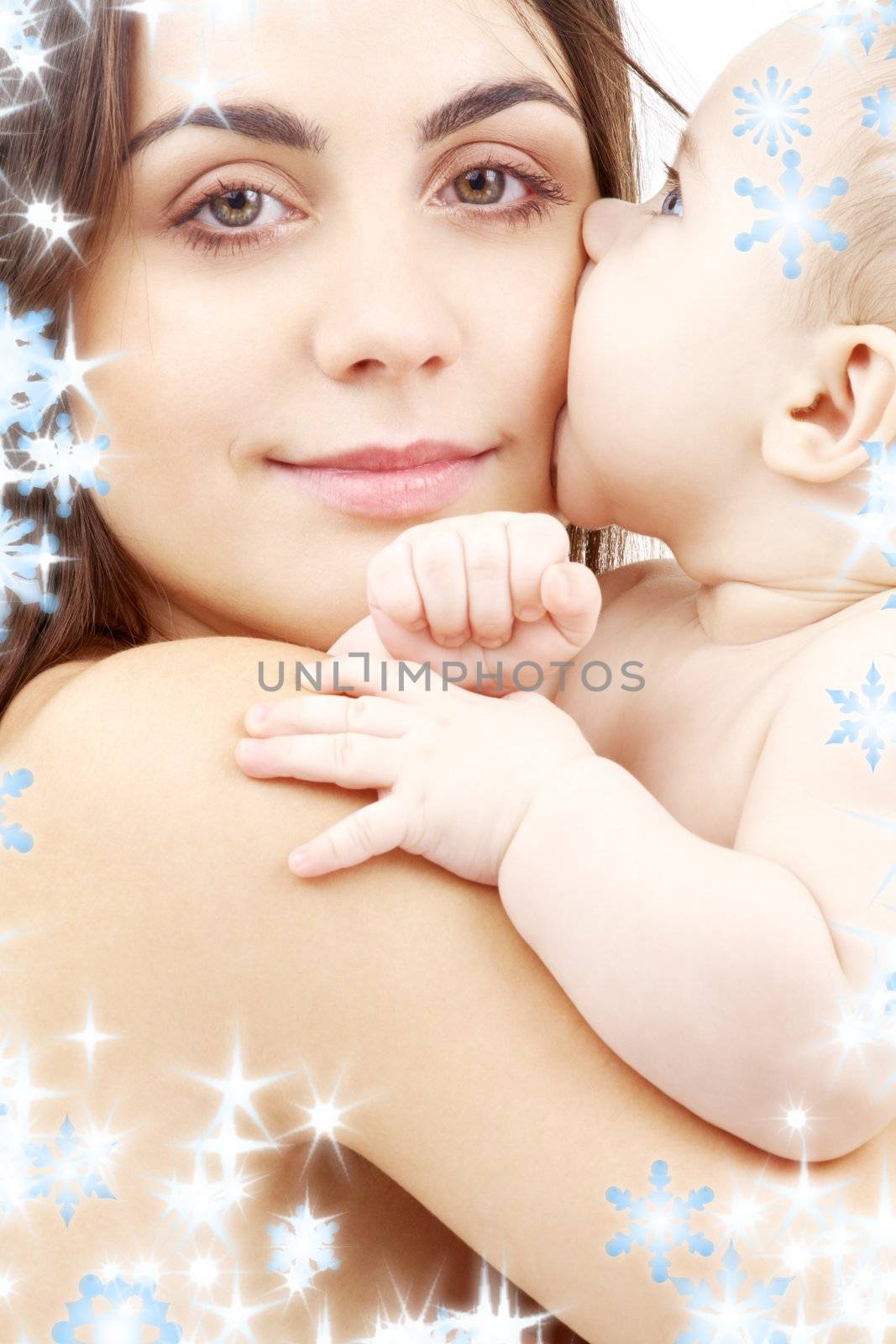 closeup portrait of happy mother with baby