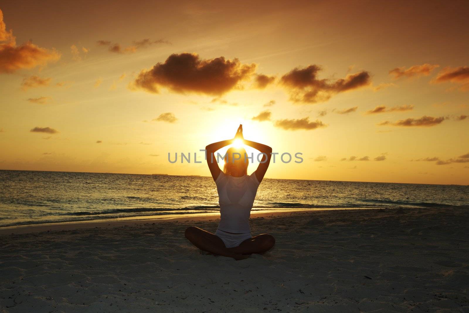 sunset yoga woman by Yellowj