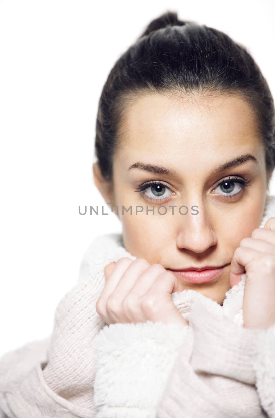 fashion photo: portrait of  beautiful girl on white background