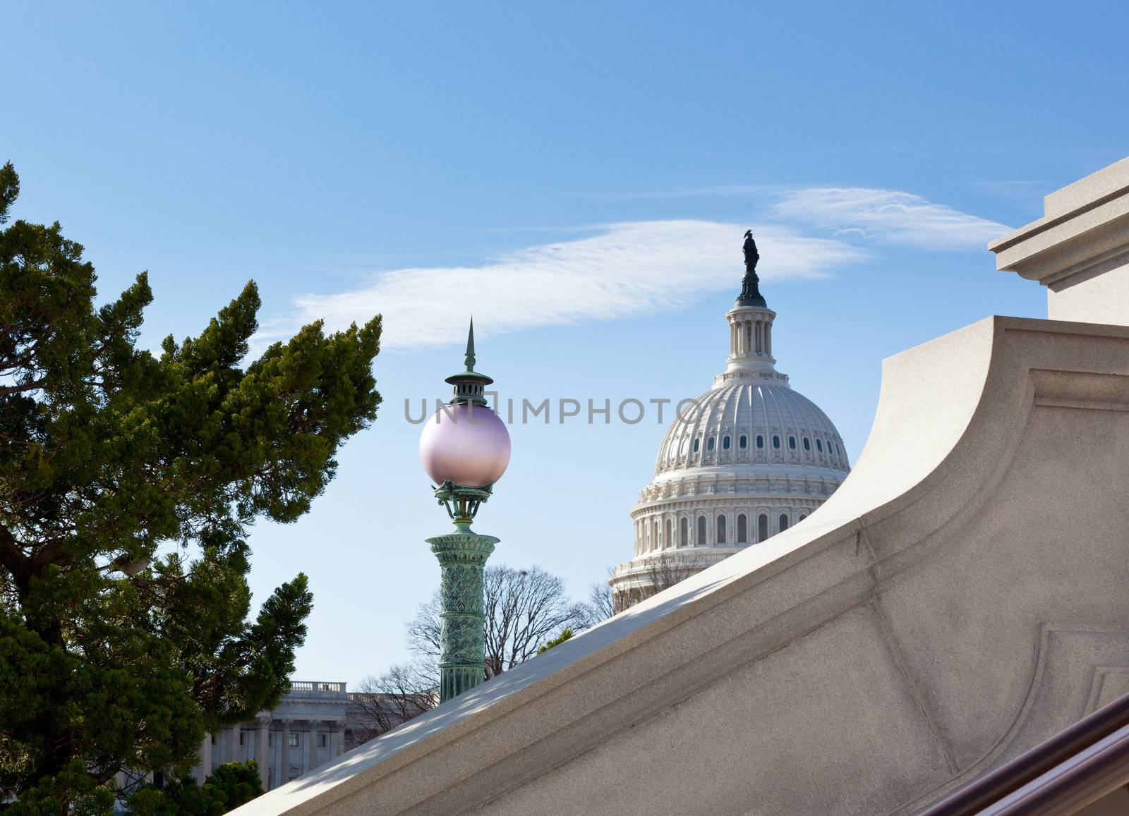 Dome of Capitol in Washington DC from steps of Library of Congress