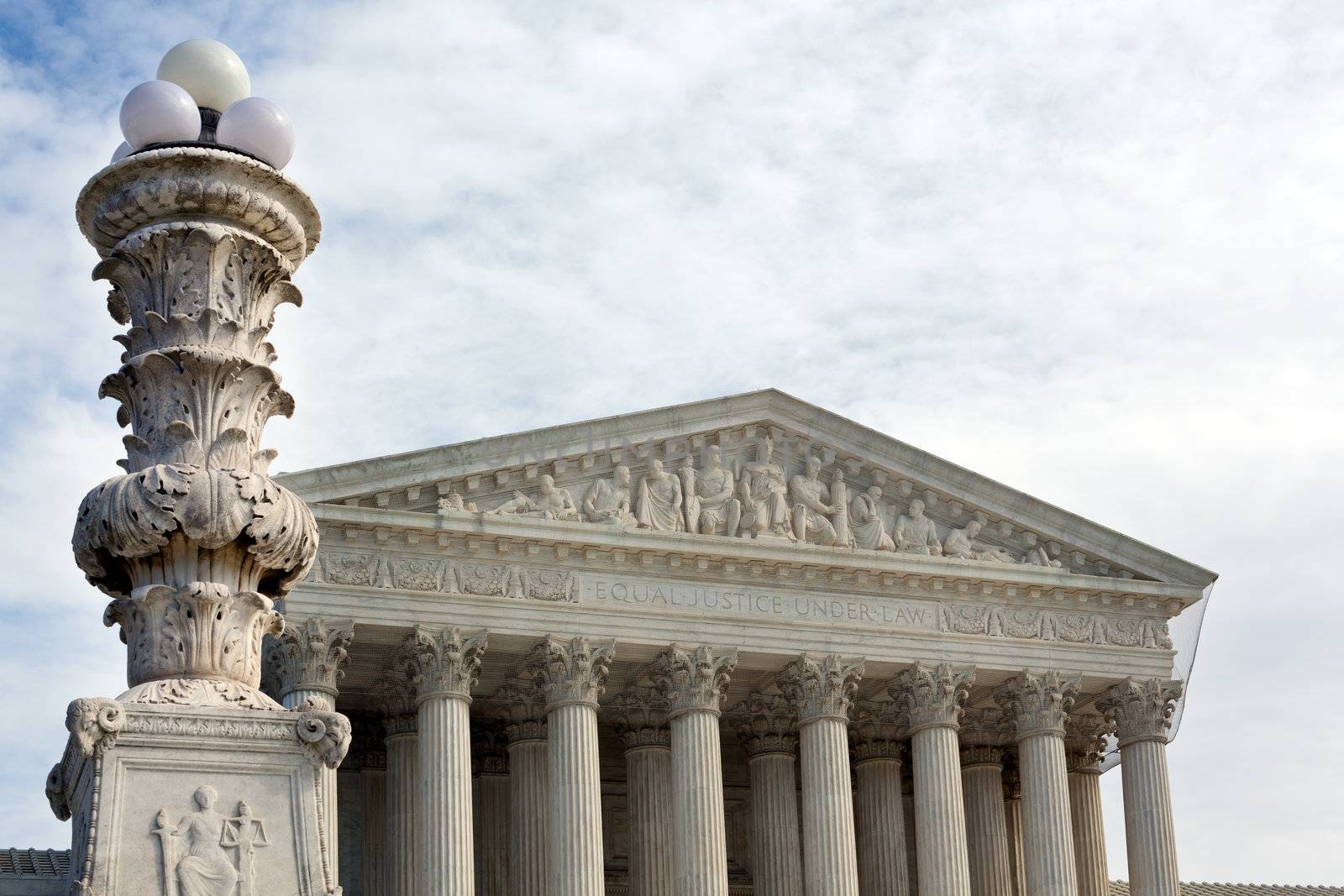 Facade of US Supreme court in Washington DC on sunny day