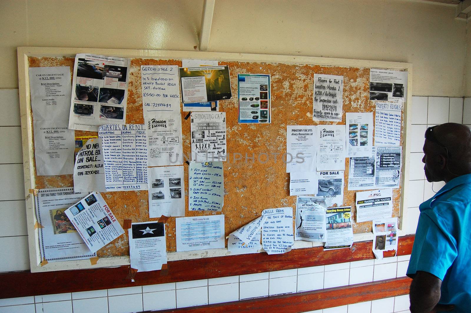 Notice board at supermarket, Port Moresby, Papua New Guinea