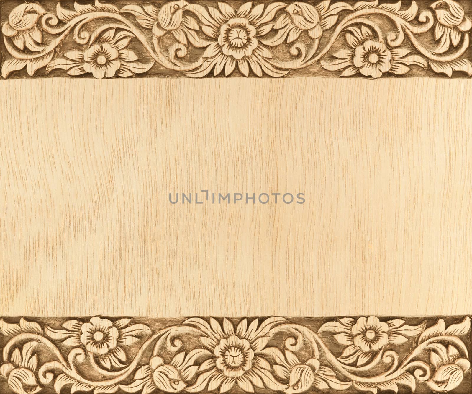 Pattern of flower carved frame on wood background