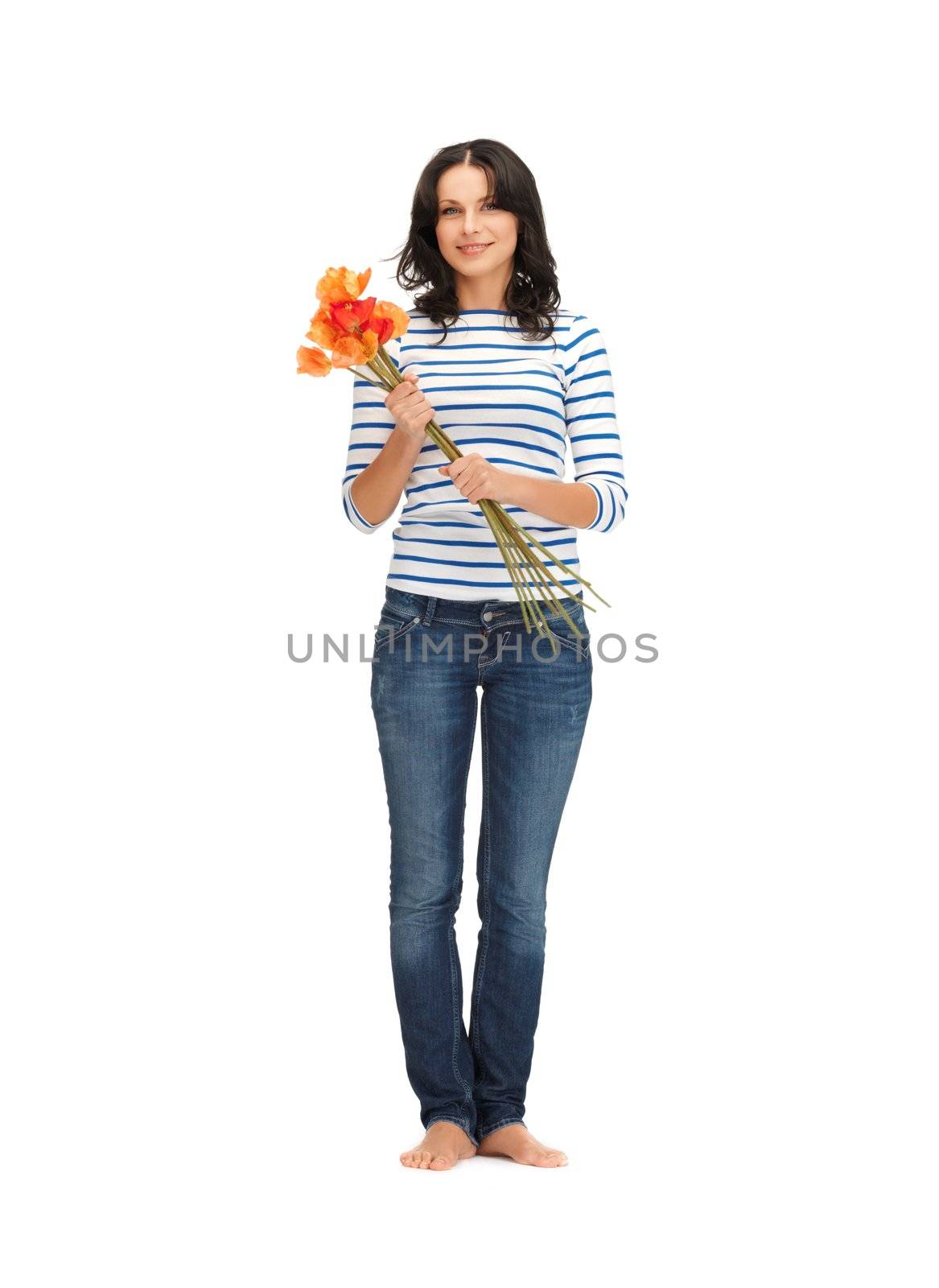 bright picture of beautiful woman with flowers