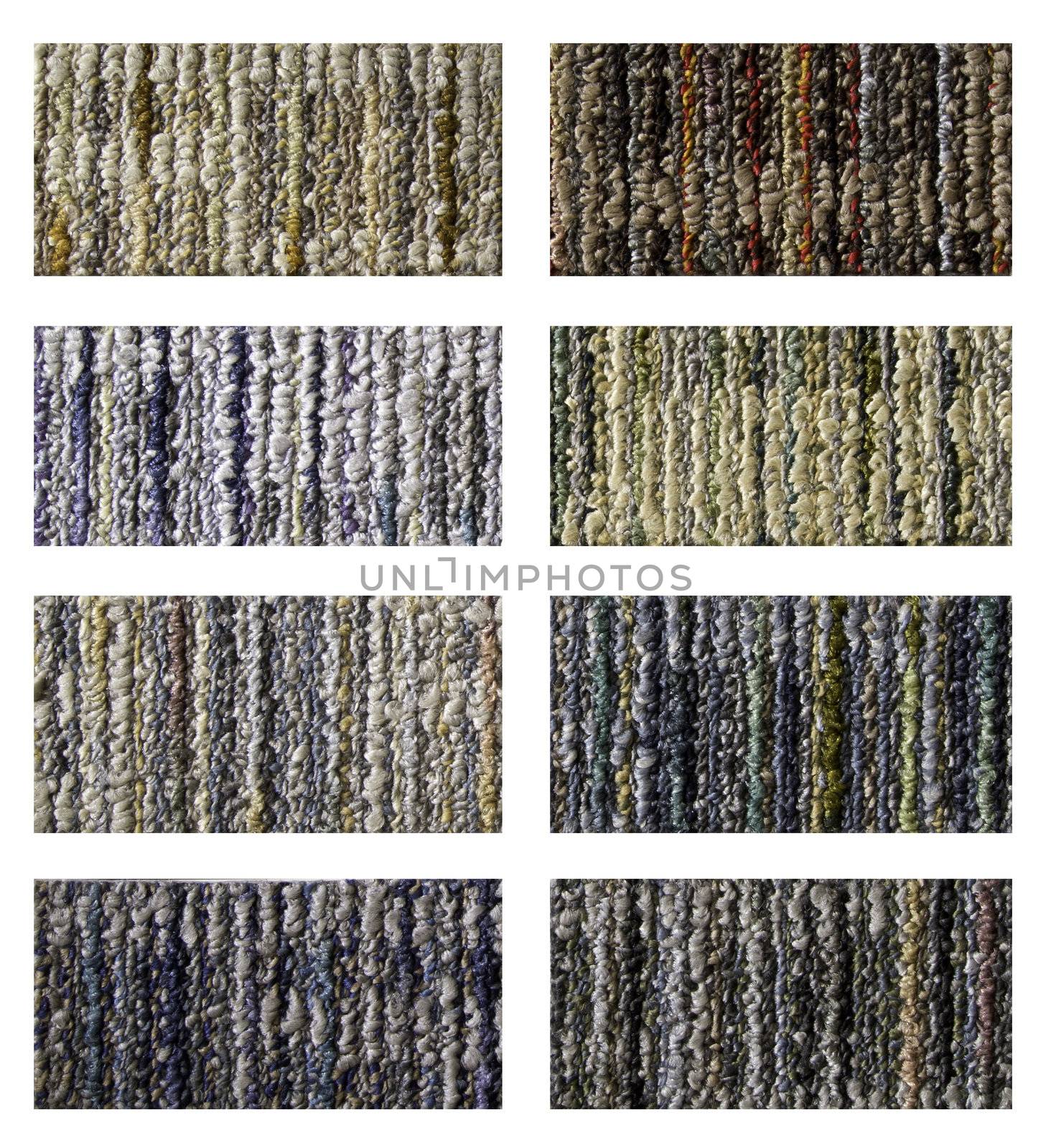 Samples of collection carpet on a white background 