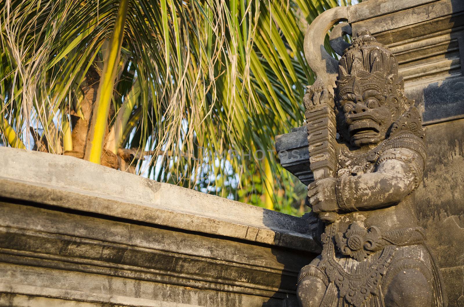 religious sculpture in  tanah lot temple bali indonesia