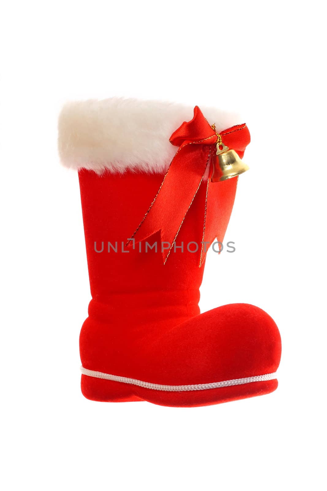 Red Santa boot on a white background