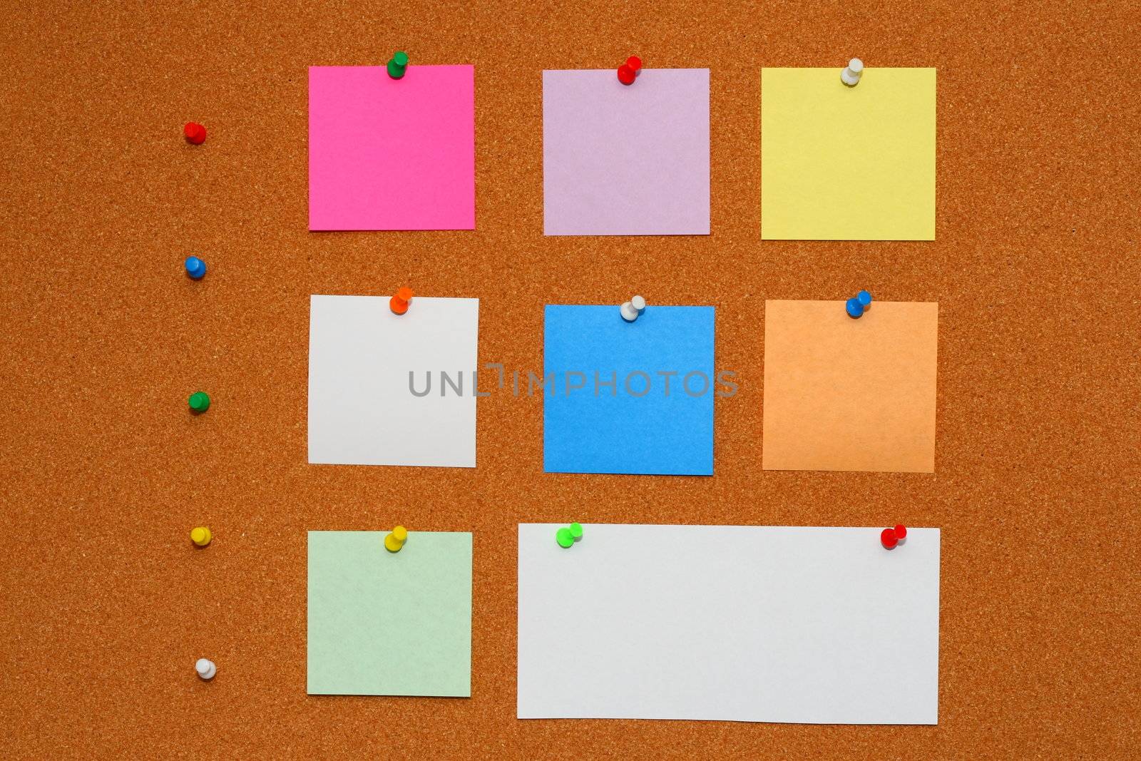 Bulletin board. Color pins with color papers