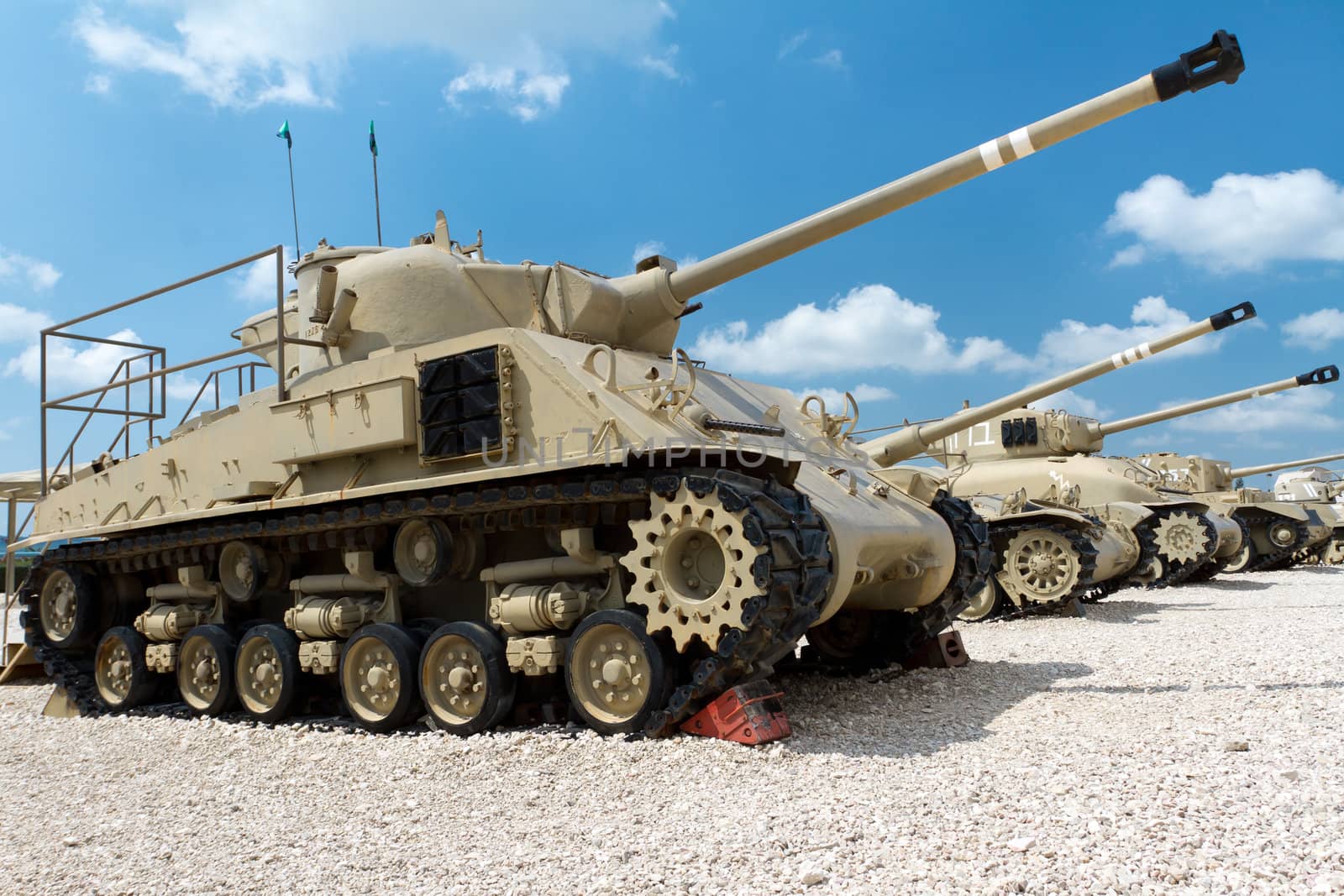 Old tanks against the blue sky . Museum of tanks. Israel. Latrun