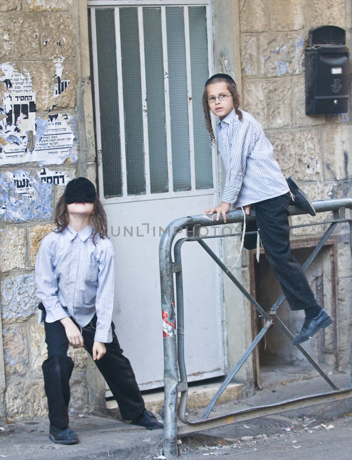 JERUSALEM - OCTOBER 06 2011 : Jewish ultra orthodox children in the " Mea Shearim" neighborhood in Jerusalem Israel.