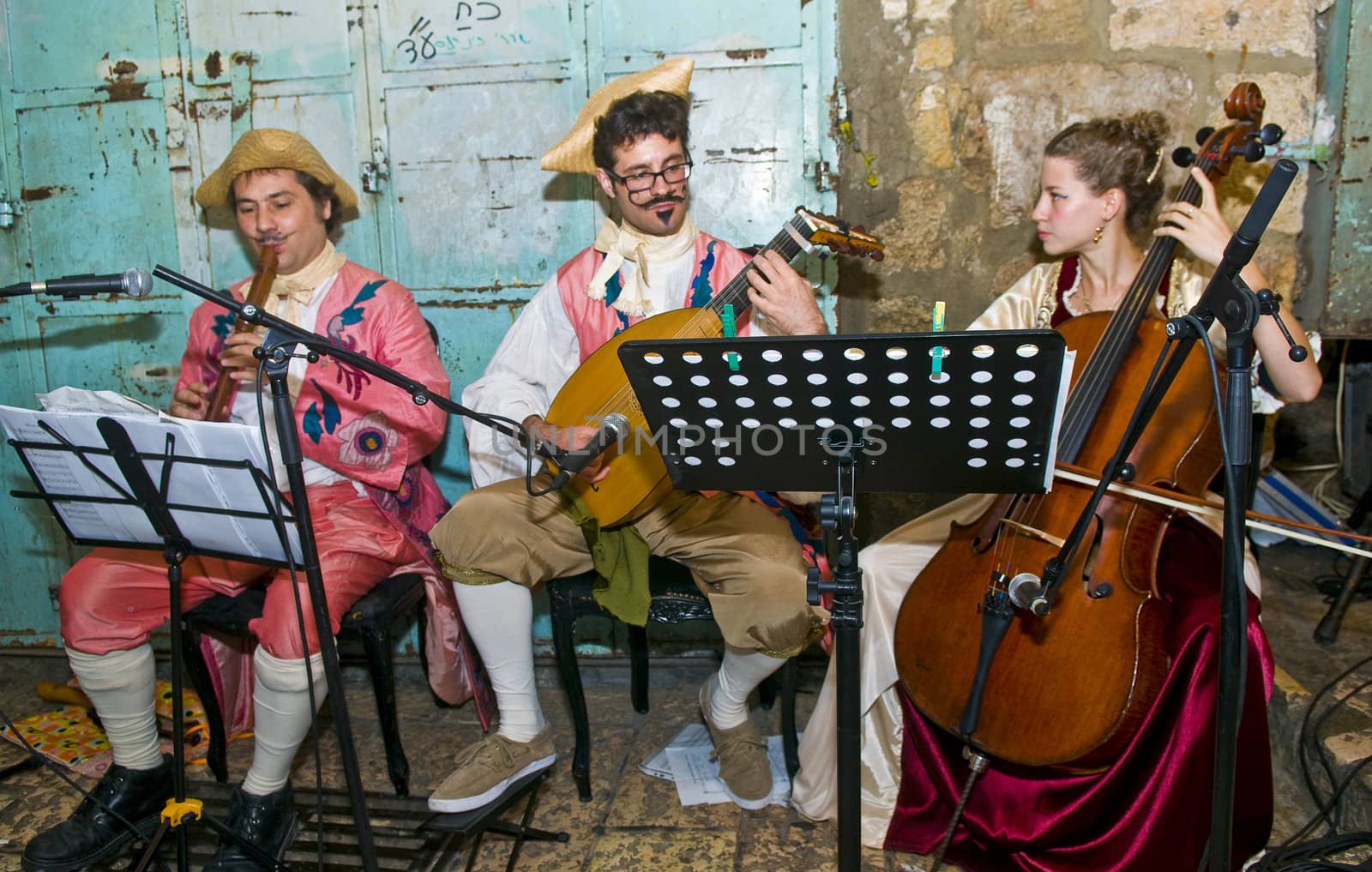 JERUSALEM - NOV 03 : An Israeli musicians proform in the annual medieval style knight festival held in the old city of Jerusalem on November 03 2011