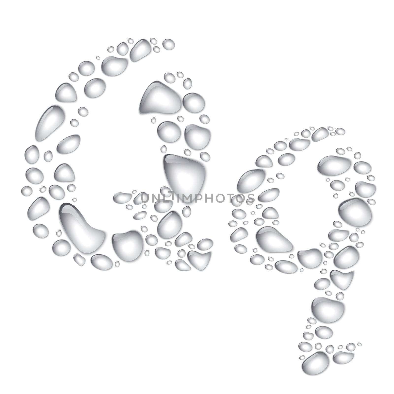 Water drop alphabet, letter Qq