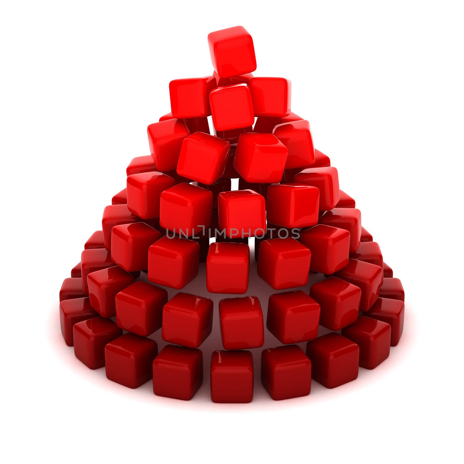 Cone shaped by red cubes