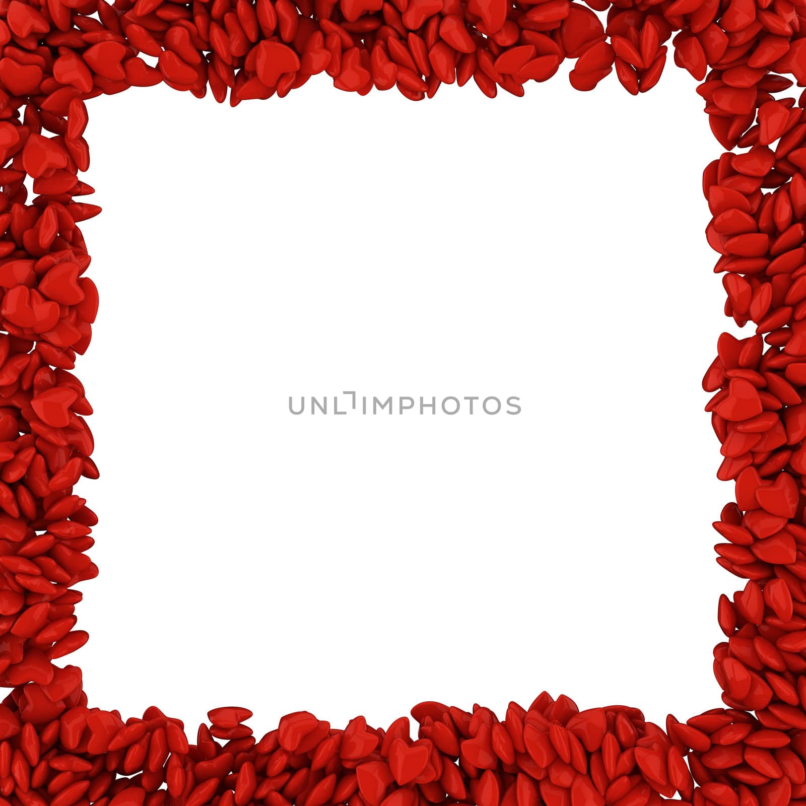 Square frame made of small red hearts, 3d