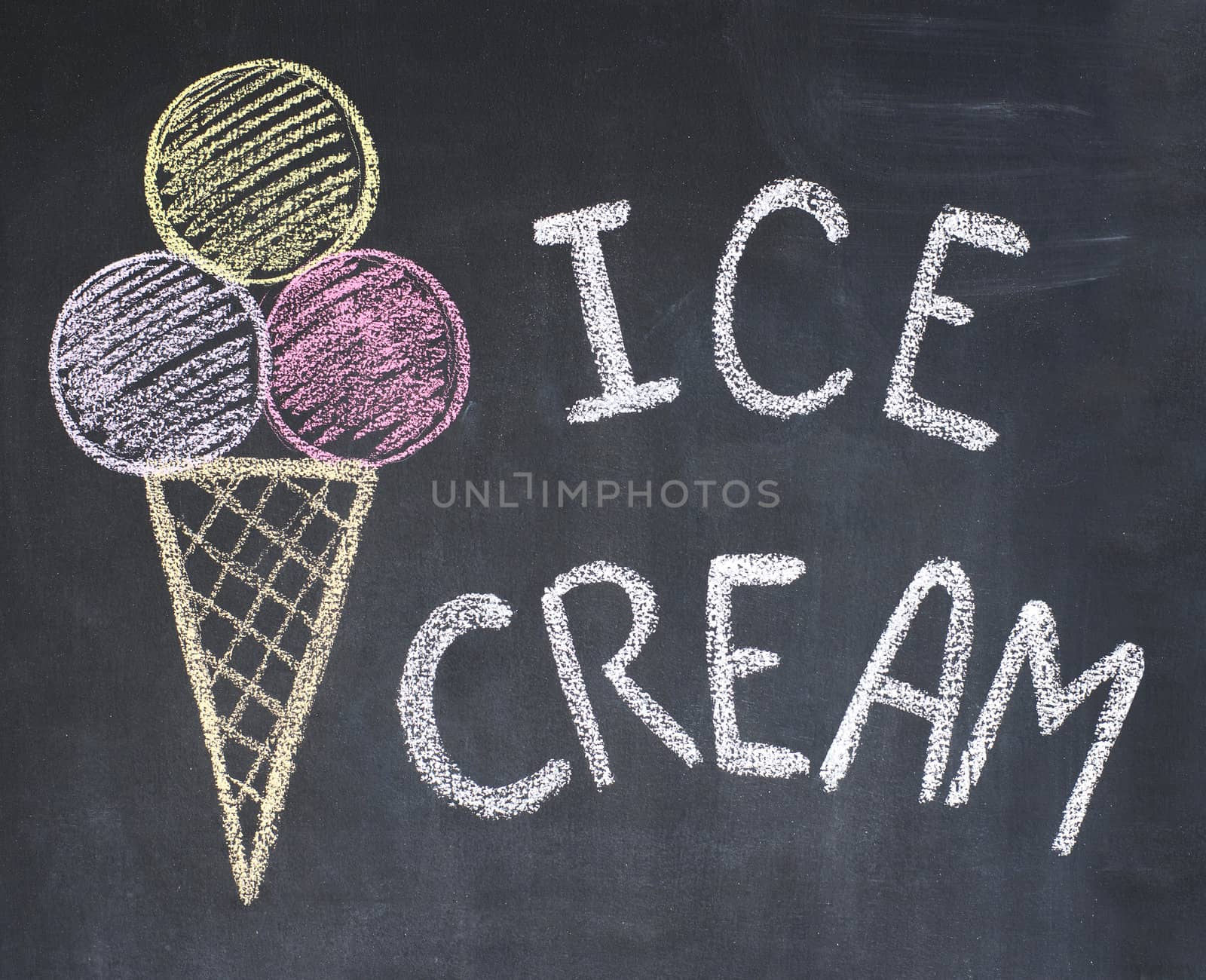 Ice-cream on a blackboard, chalk drawing