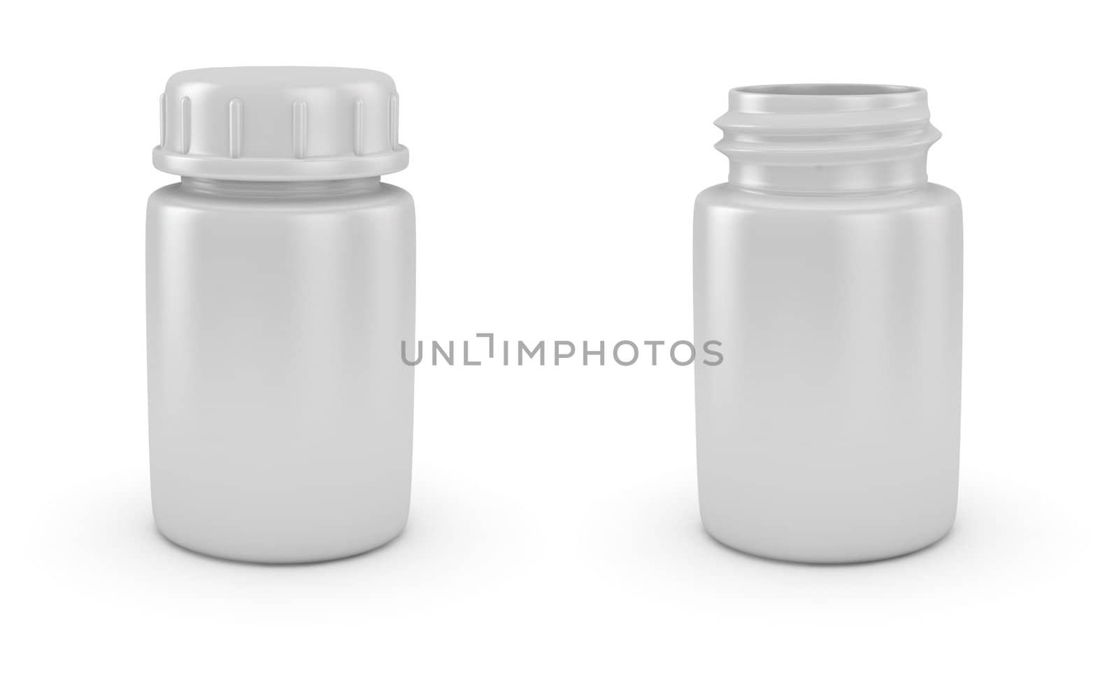 Two blank medical bottles with and without cap