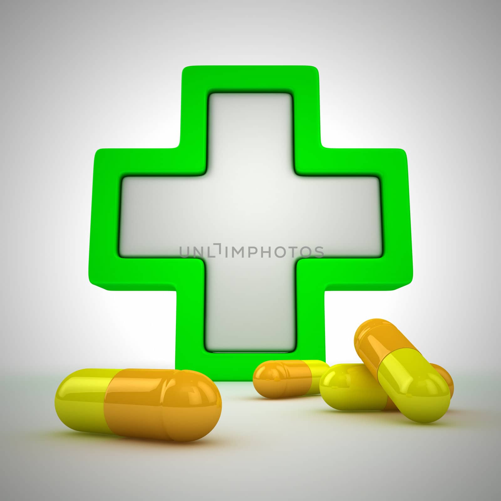 Medical cross and pills - first aid concept