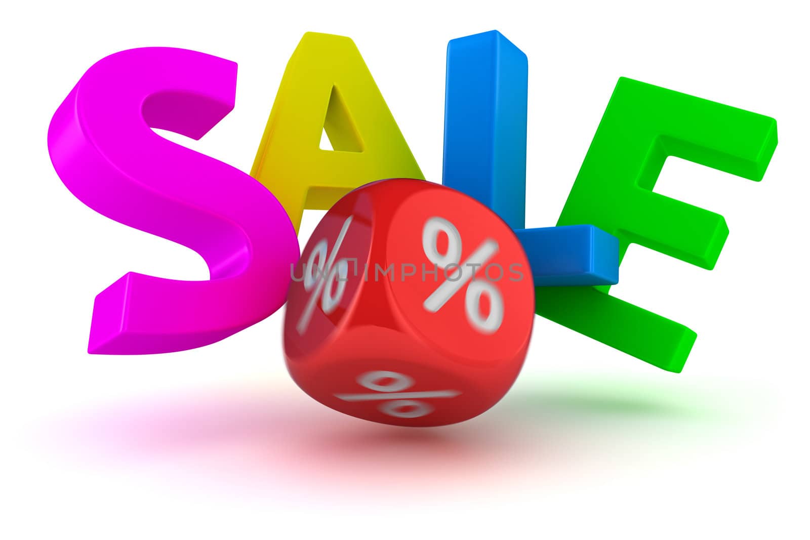 Big letters "Sale" falling from impact of dice