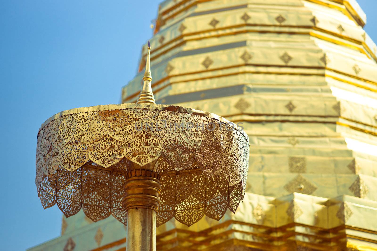 Golden stupa in Wat Doi Suthep, Chiang Mai, Thailand