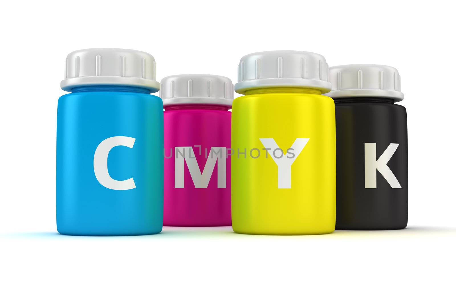 Four bottles with paint of cmyk colors