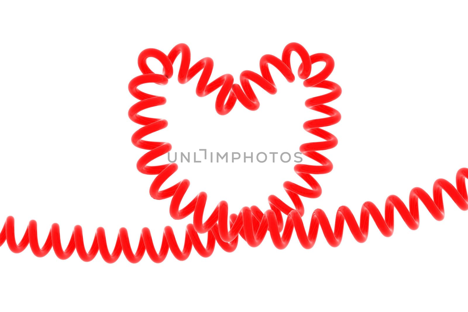 Red spiral in shape of heart isolated on white