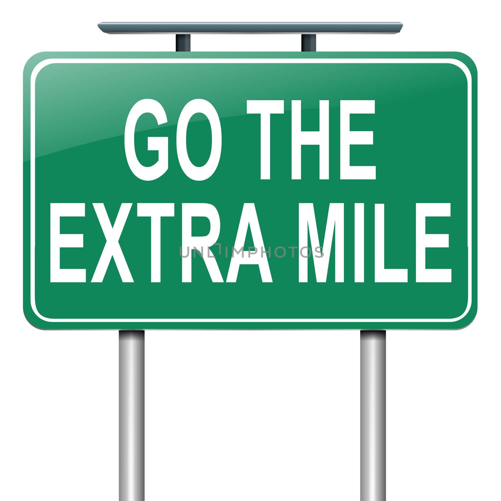 Illustration depicting a roadsign with a 'go the extra mile' concept. White background.