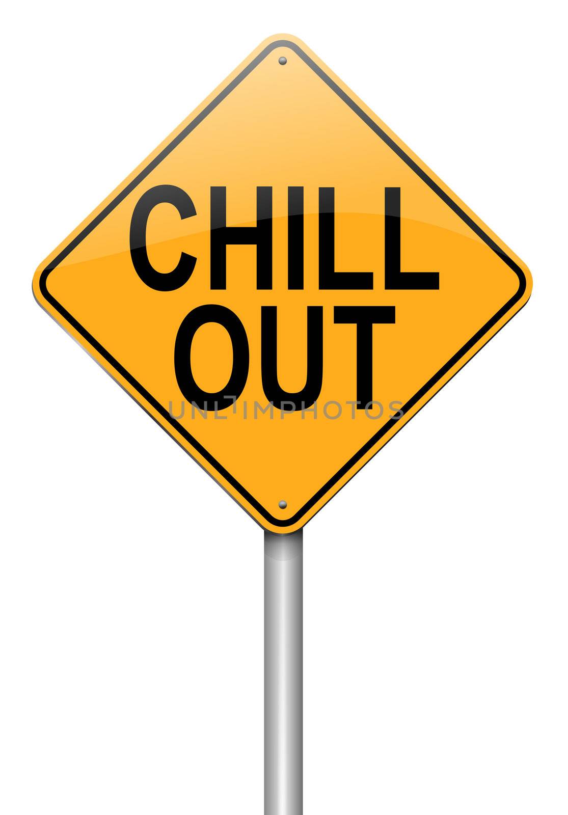 Illustration depicting a roadsign with a 'chill out' concept. White background.