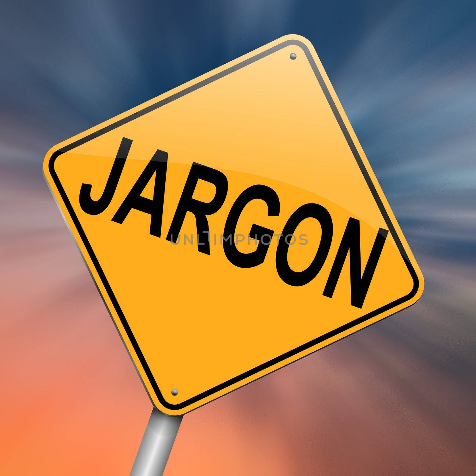 Illustration depicting a roadsign with a jargon concept. Abstract background.