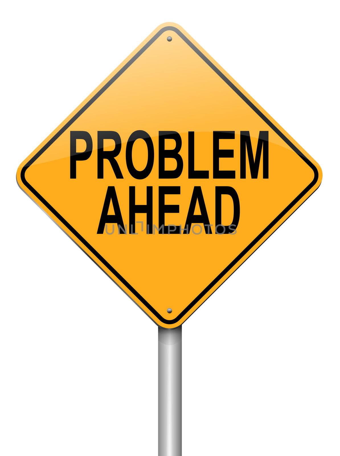 Illustration depicting a roadsign with a problem concept. White background.