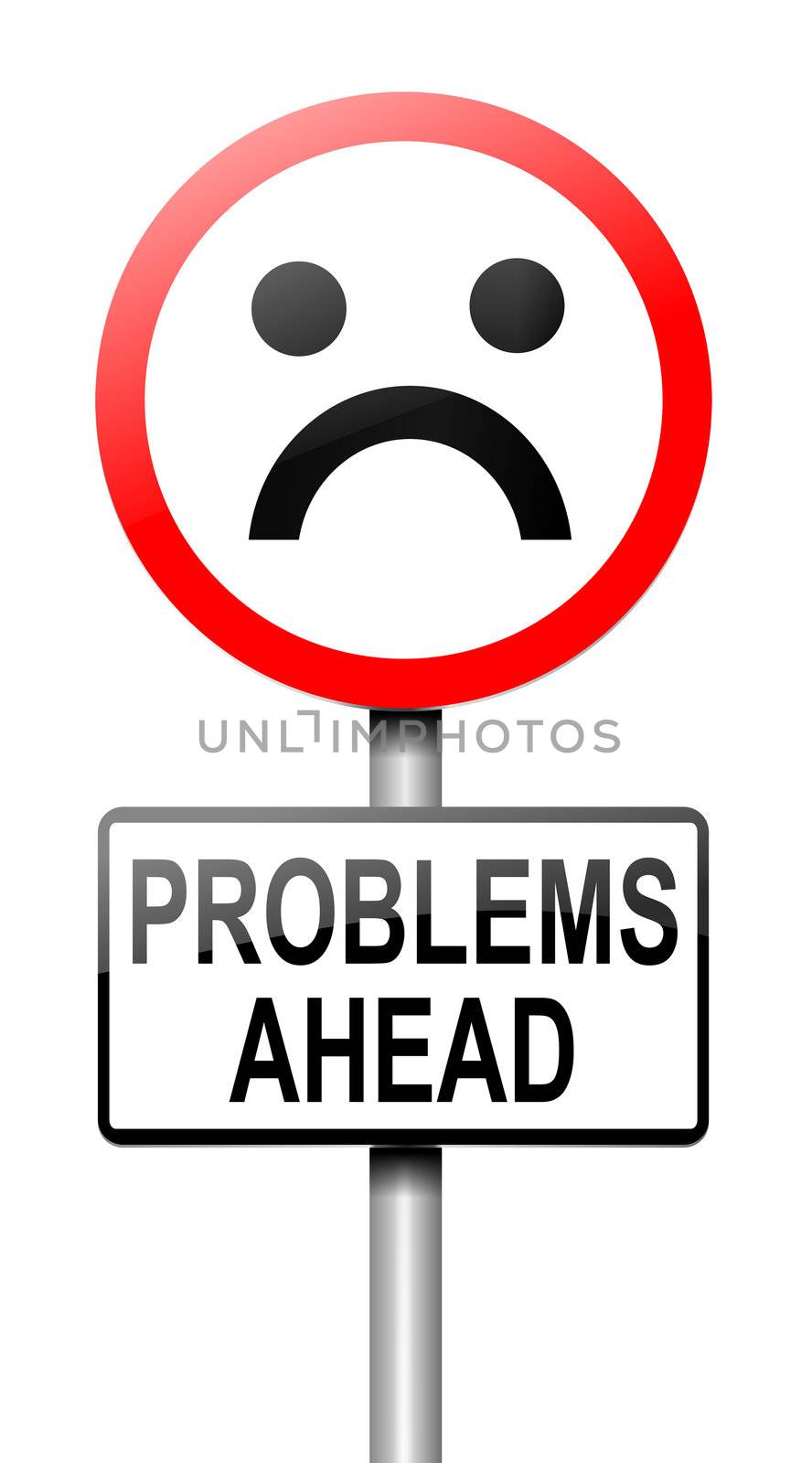 Illustration depicting a roadsign with a problem concept. White background.