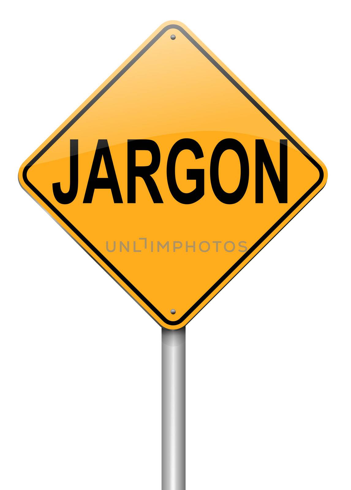 Illustration depicting a roadsign with a jargon concept. White background.