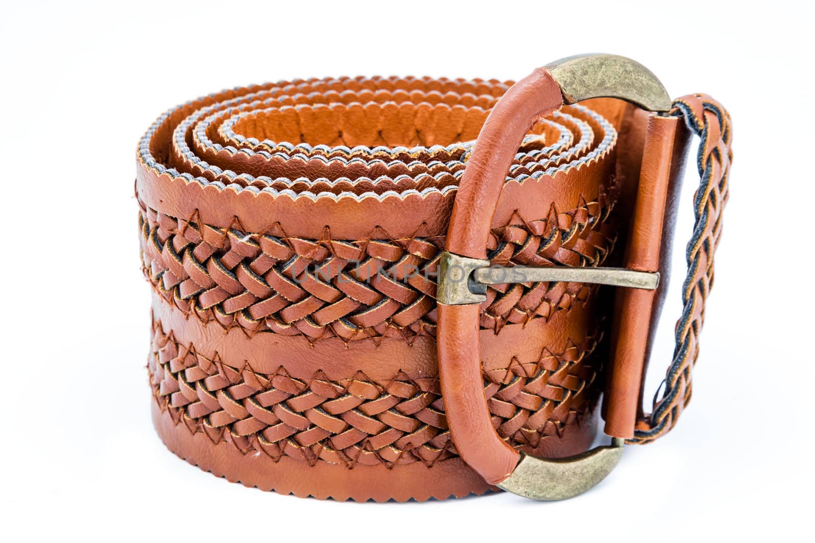 A leather women belts on a white background