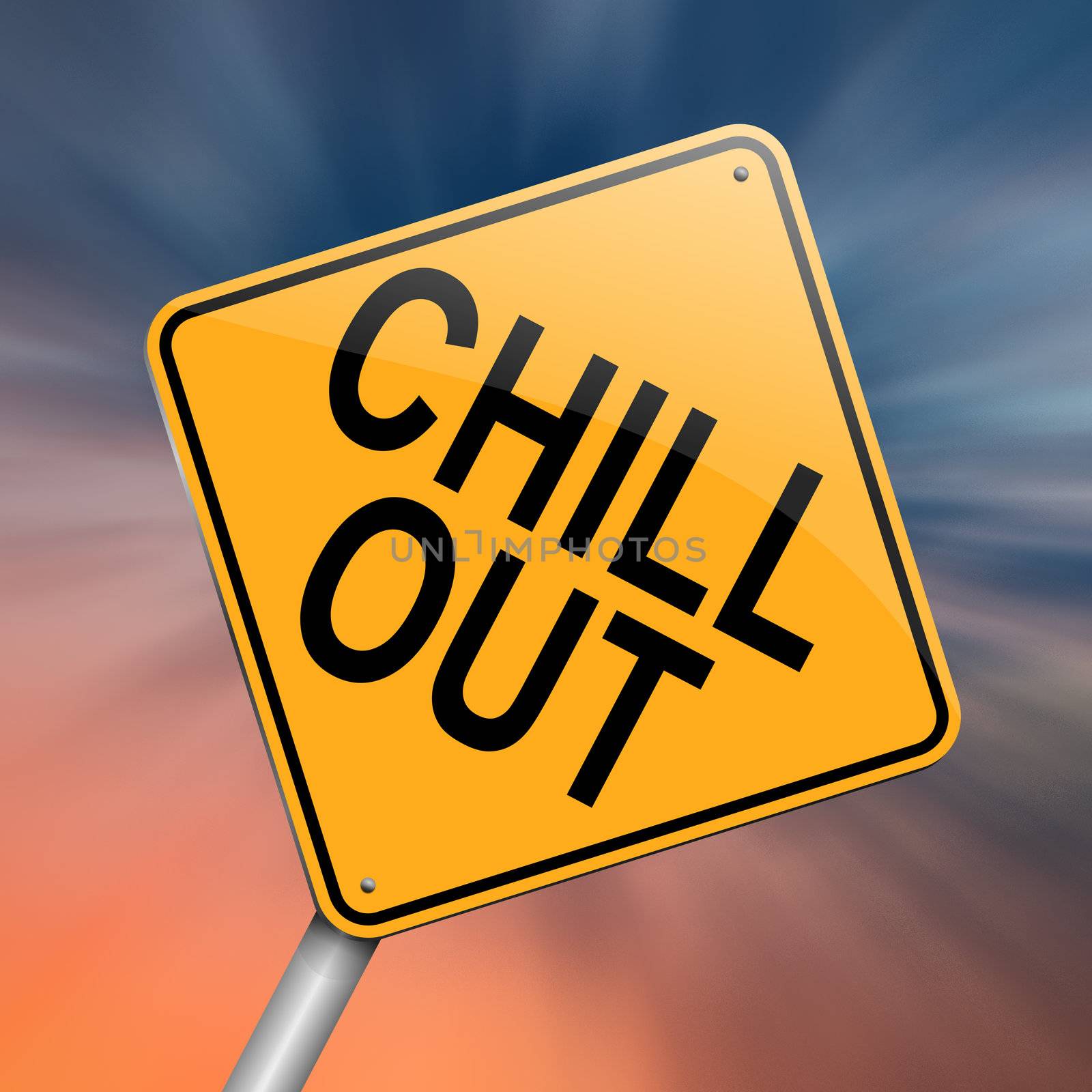 Illustration depicting a roadsign with a 'chill out' concept. Abstract background.