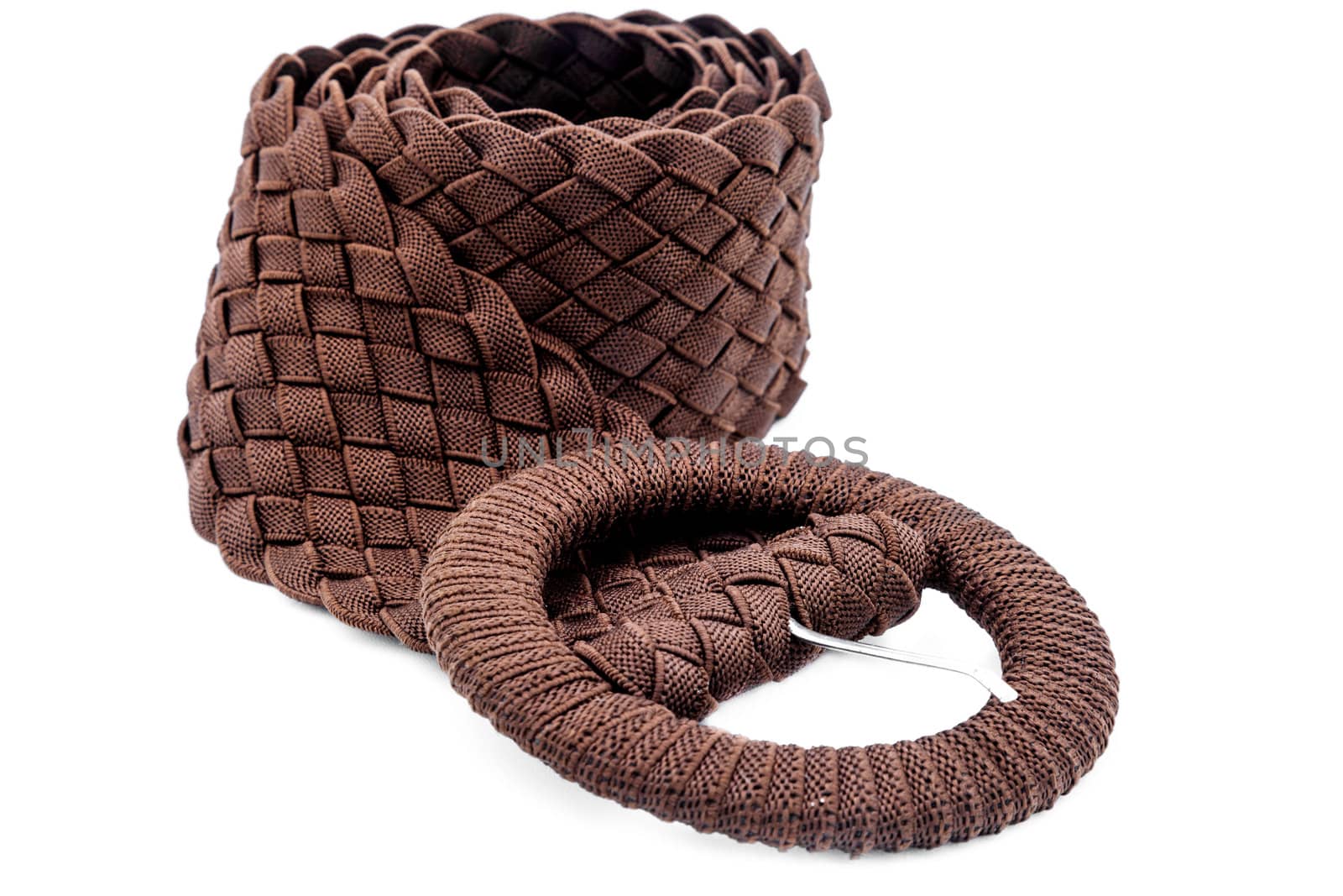 A women belts of cloth on a white background