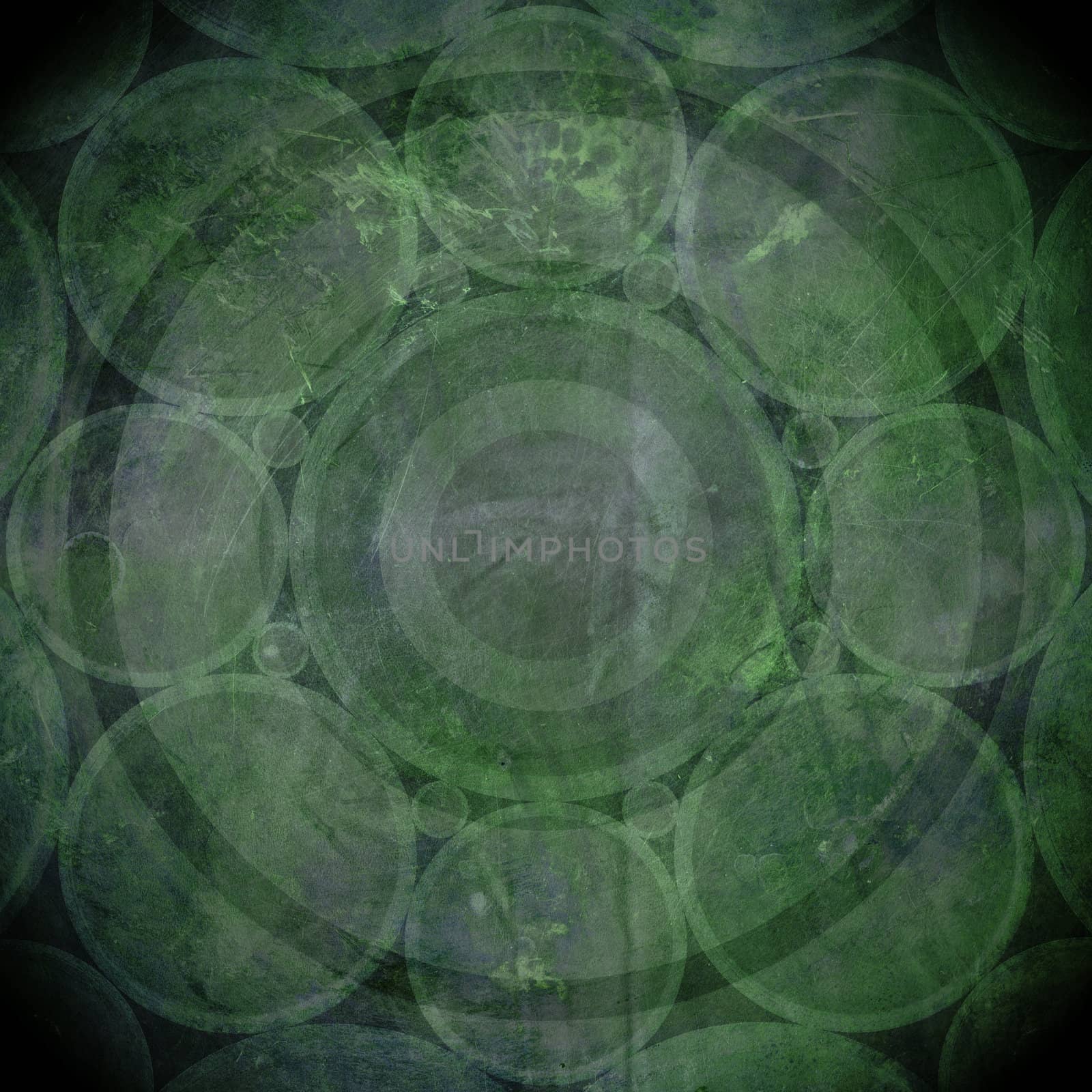 Green and black grunge background with circles
