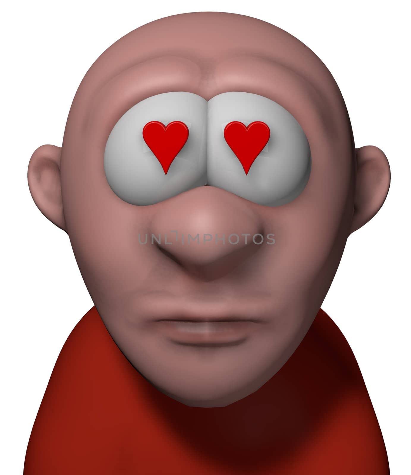 cartoon guy with red heart in his eyes - 3d illustration