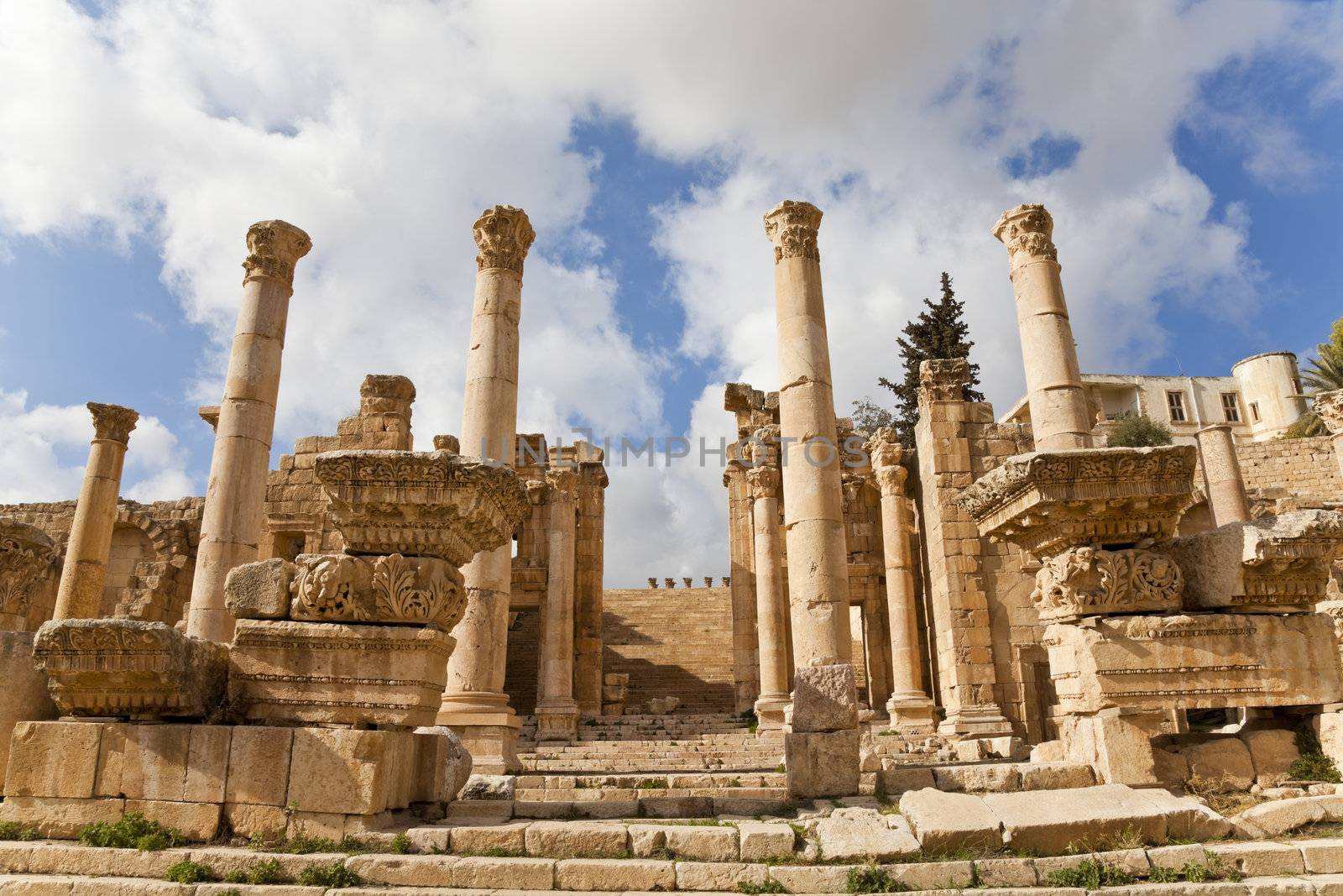 the propylaea, a monumental gate leading to the temple of artemis, jerash, jordan