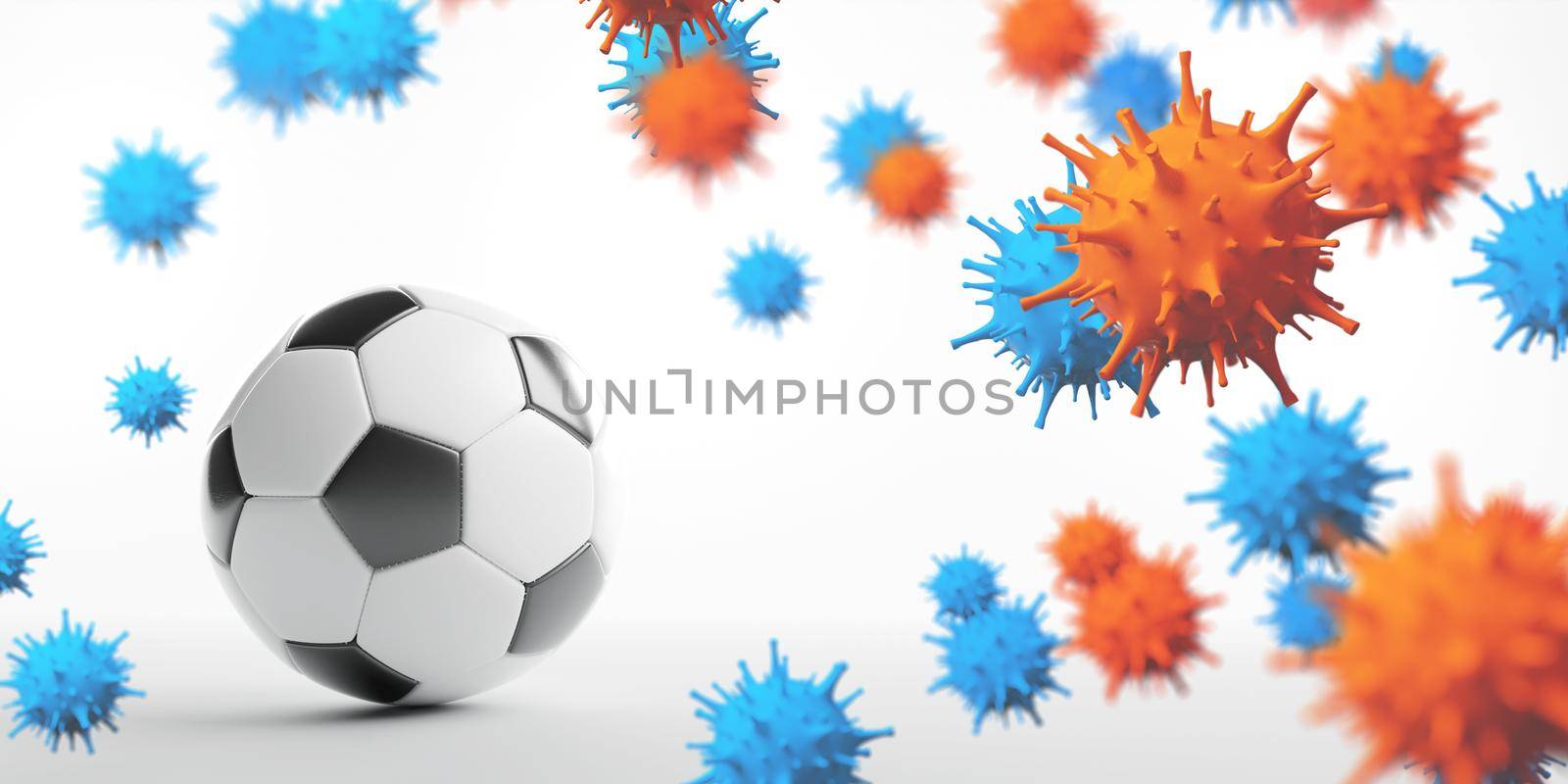 Euro soccer cancellation event concept. Ball with coronavirus mask