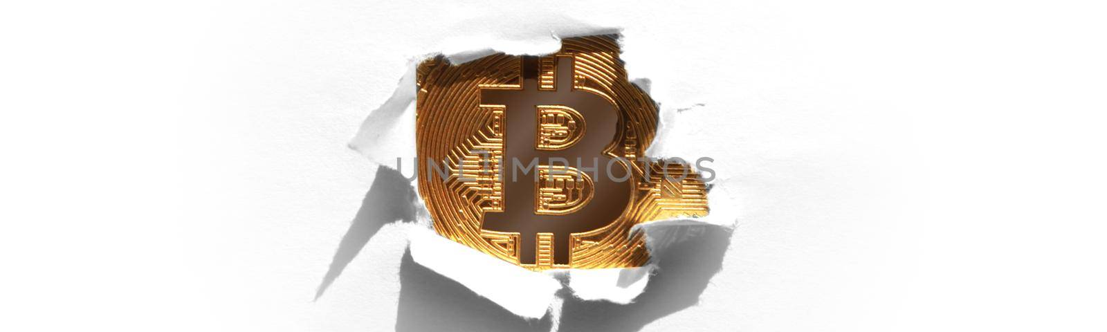 Physical bitcoin. Virtual crypto currency coin. Blockchain technology. by Taut