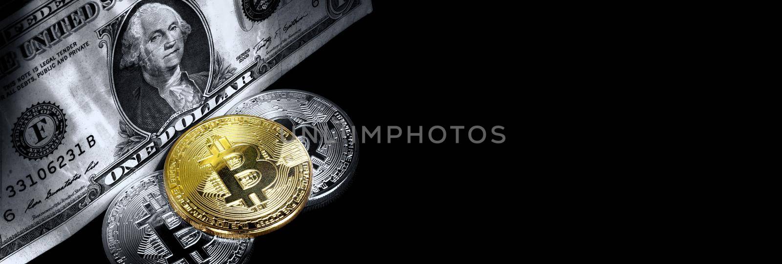 Physical bitcoins. Virtual crypto currency coin. Blockchain technology. by Taut
