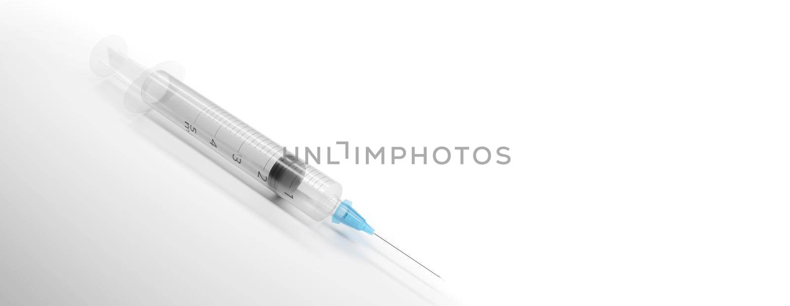 Medical syringe with a needle for vaccination. 3D Rendering by Taut