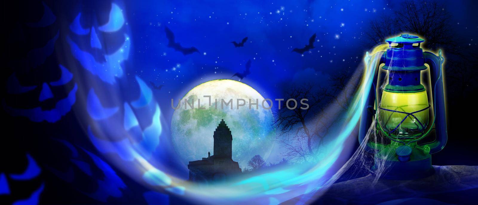 Horror background with full moon in the darkness. by Taut