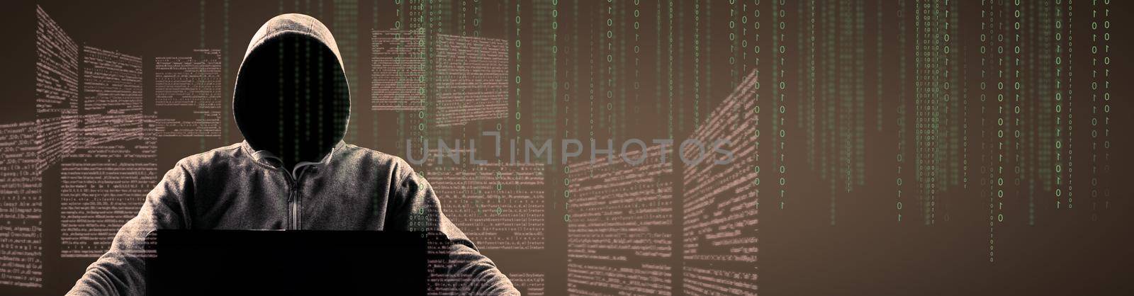 Anonymous internet hacker in front of computer. Web crime concept by Taut