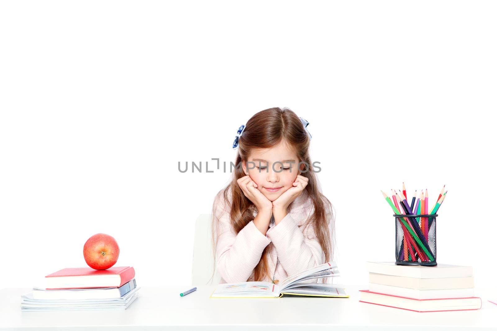 Portrait of modern, happy and cute teen school girl. by Taut